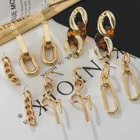 new vintage geometric metal chain drop earrings for women irregular round square pendant earring 2021 trend jewelry gift