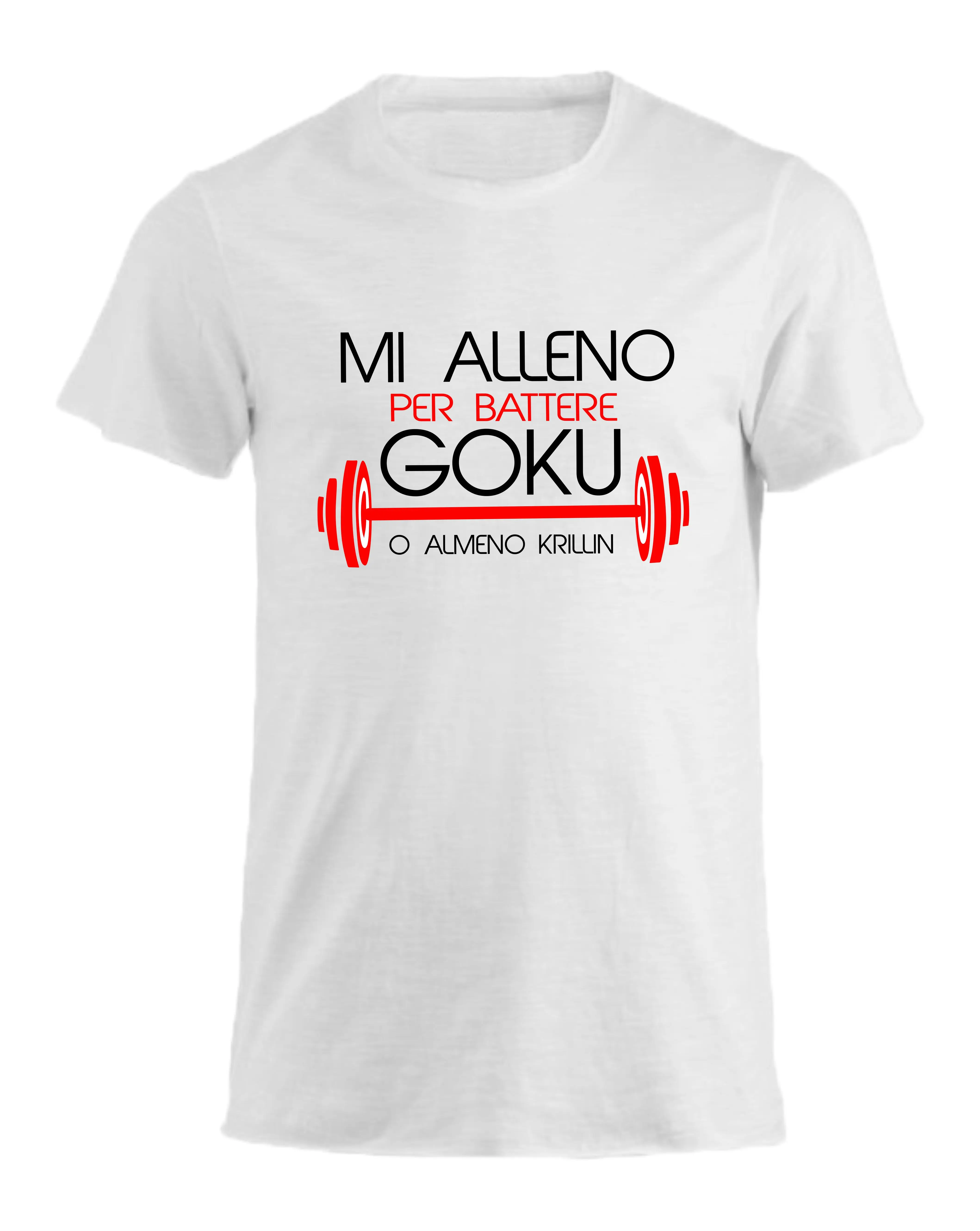 Футболка Uomo cotone fiammato Scollo ampio a taglio vivo MI ALLENO PER BATTERE GOKU Сделано в Италии|Мужские