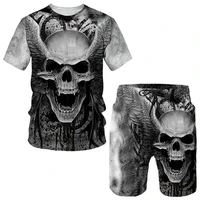 punk skull 3d printed oversize t shirtshortssets mens sportswear tracksuit gothic graphic tee tops summer mens clothing suit