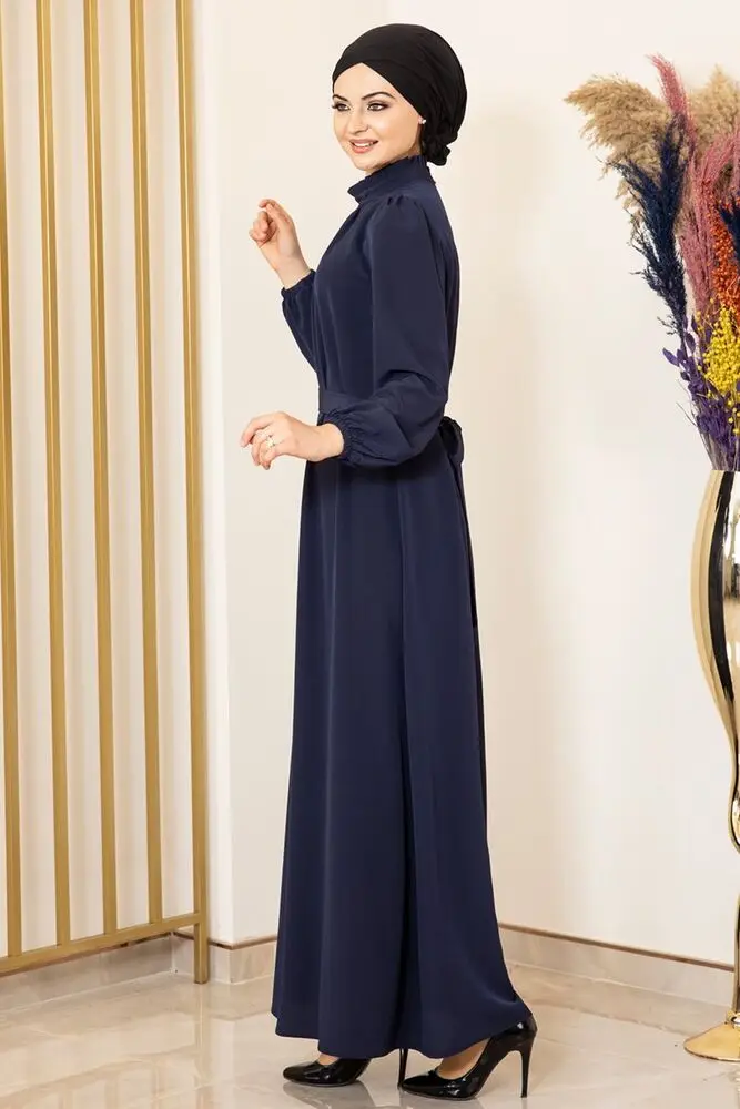 

Navy Blue colour women Abaya. Elegant and quality dress. Muslim dress. New season fashion. Made in Turkey. Caftan. Kaftan