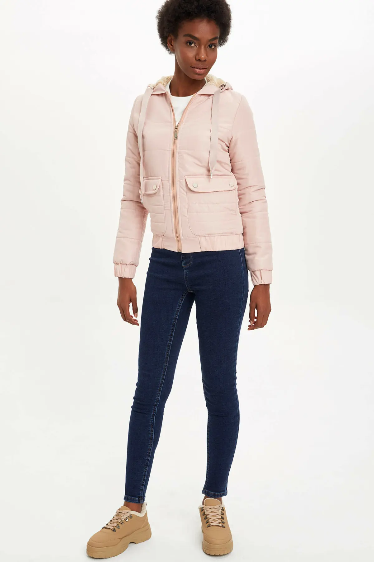 Дефакто женские зимние толстые пальто на молнии повседневные с капюшоном