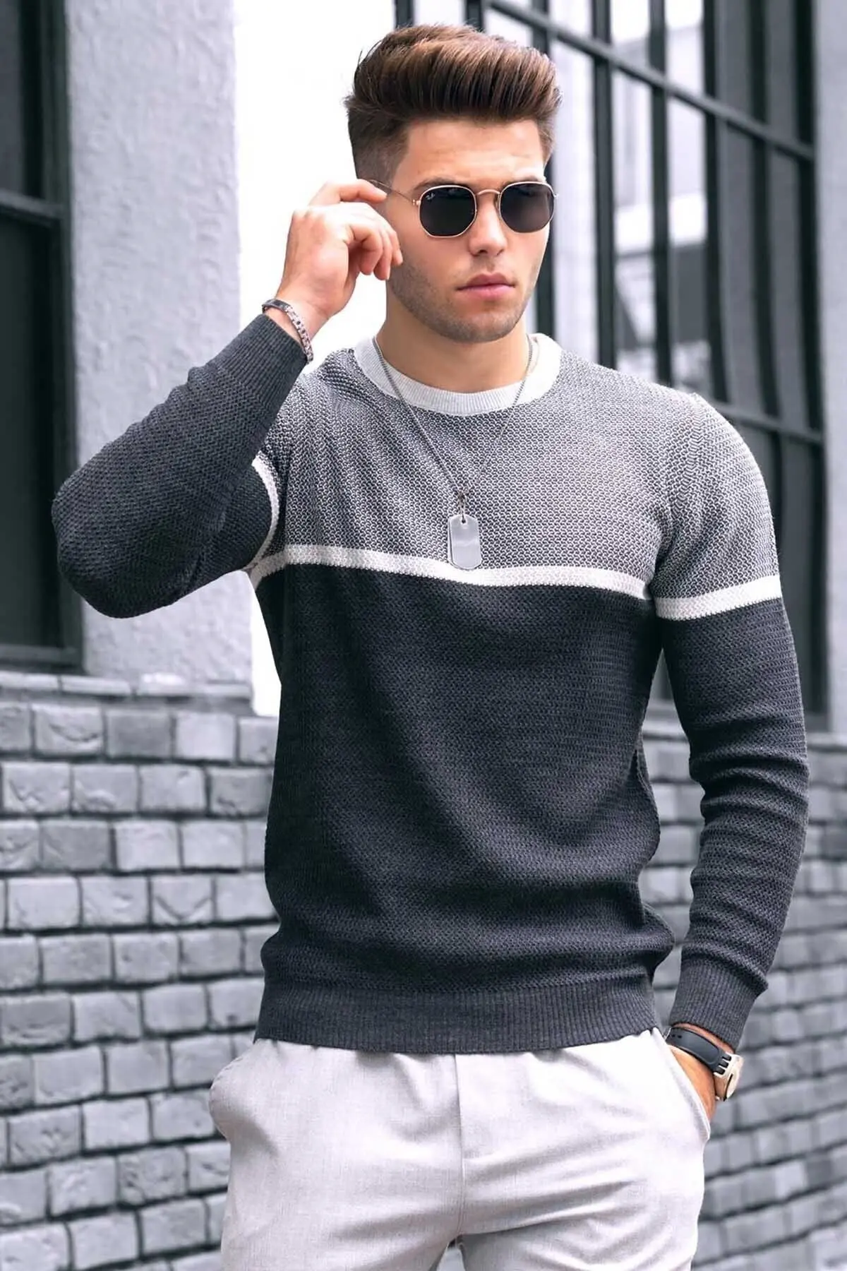 Men Fashion Wool & Cotton Casual Striped O-Neck Warm Winter Sweater Long Sleeve Regular Pullover Autumn Male Topwear 10 Colours