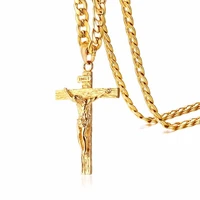 cross jesus stainless steel pendant necklace hip hop cuban within cuban link crucifix necklace 24 in