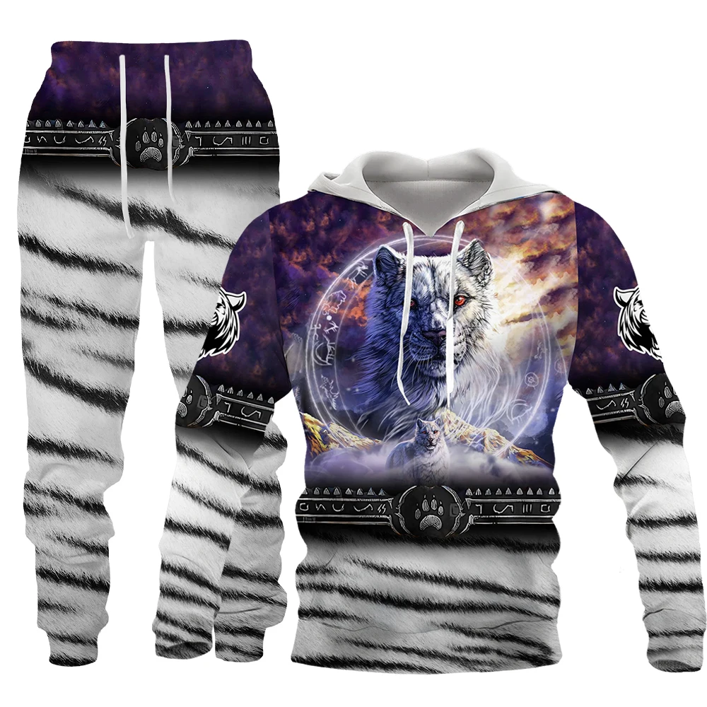 

Animal 3D Tracksuits Tiger Lion Printed Hoodies Pants Casual Men Hooded Sweatshirt Sweatpants 2pc Sets Autumn Winter Sport Suits