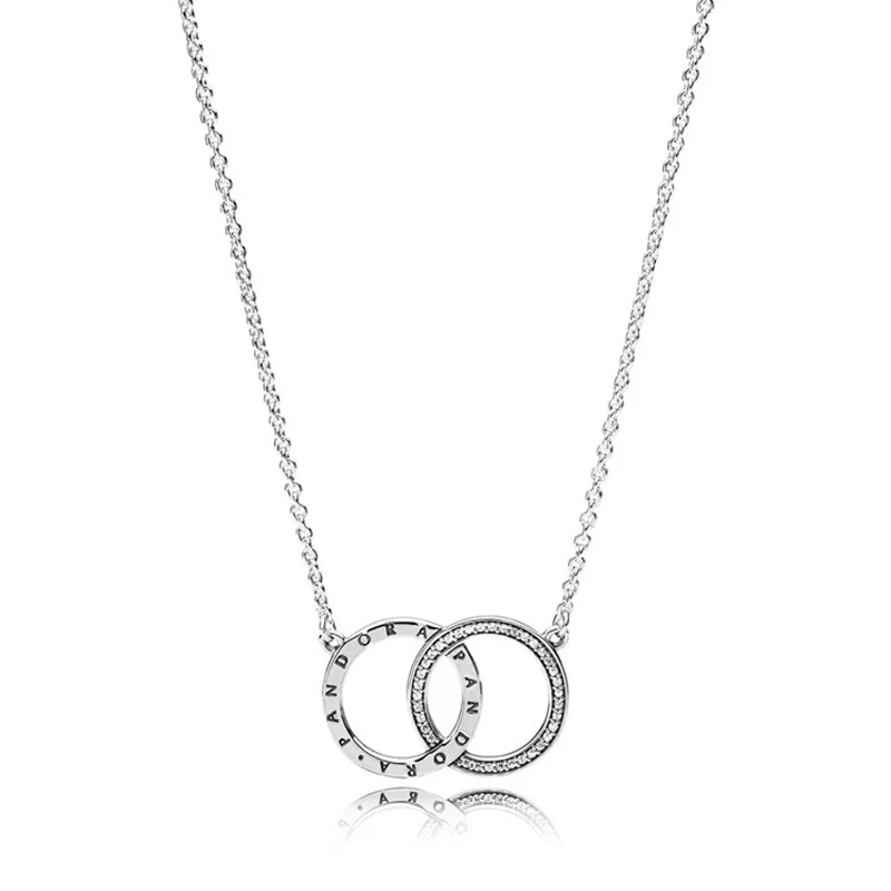 

PANDORA Silver Color Necklace Entwined Circles Sparkle Gift