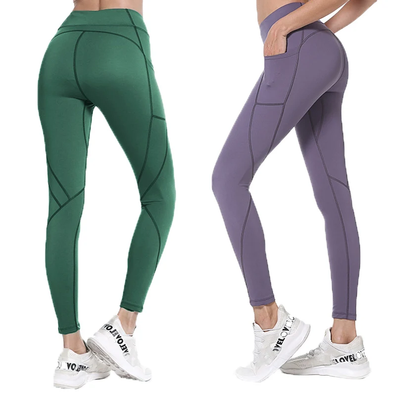 

Высокоэластичные Бесшовные штаны для йоги с высокой талией, женские двусторонние нейлоновые облегающие дышащие спортивные штаны для бега ...