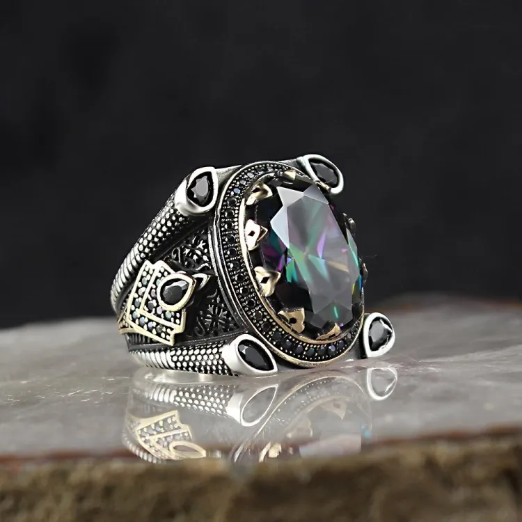 Alexandrite Stone 925 Sterling Silver Ring for Men , Jewelry Fashion Vintage Gift Onyx Aqeq Mens Rings All Size
