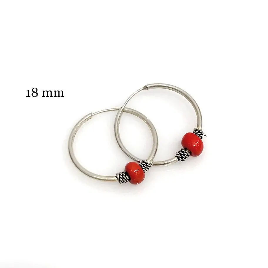 Красные бусины 18 мм серебряные спортивные кольца серьги|Серьги-клипсы| |