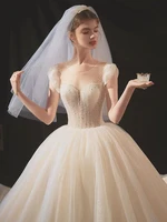 mqupin bridal wedding dress backless luxury shiny beaded crystal short sleeve lace up princess elegant 2022 fashion new