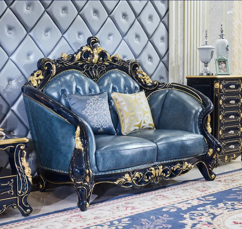 Темно синий кожаный диван для лобби гостиницы гостиной на 6 мест|room furniture|furniture sofa