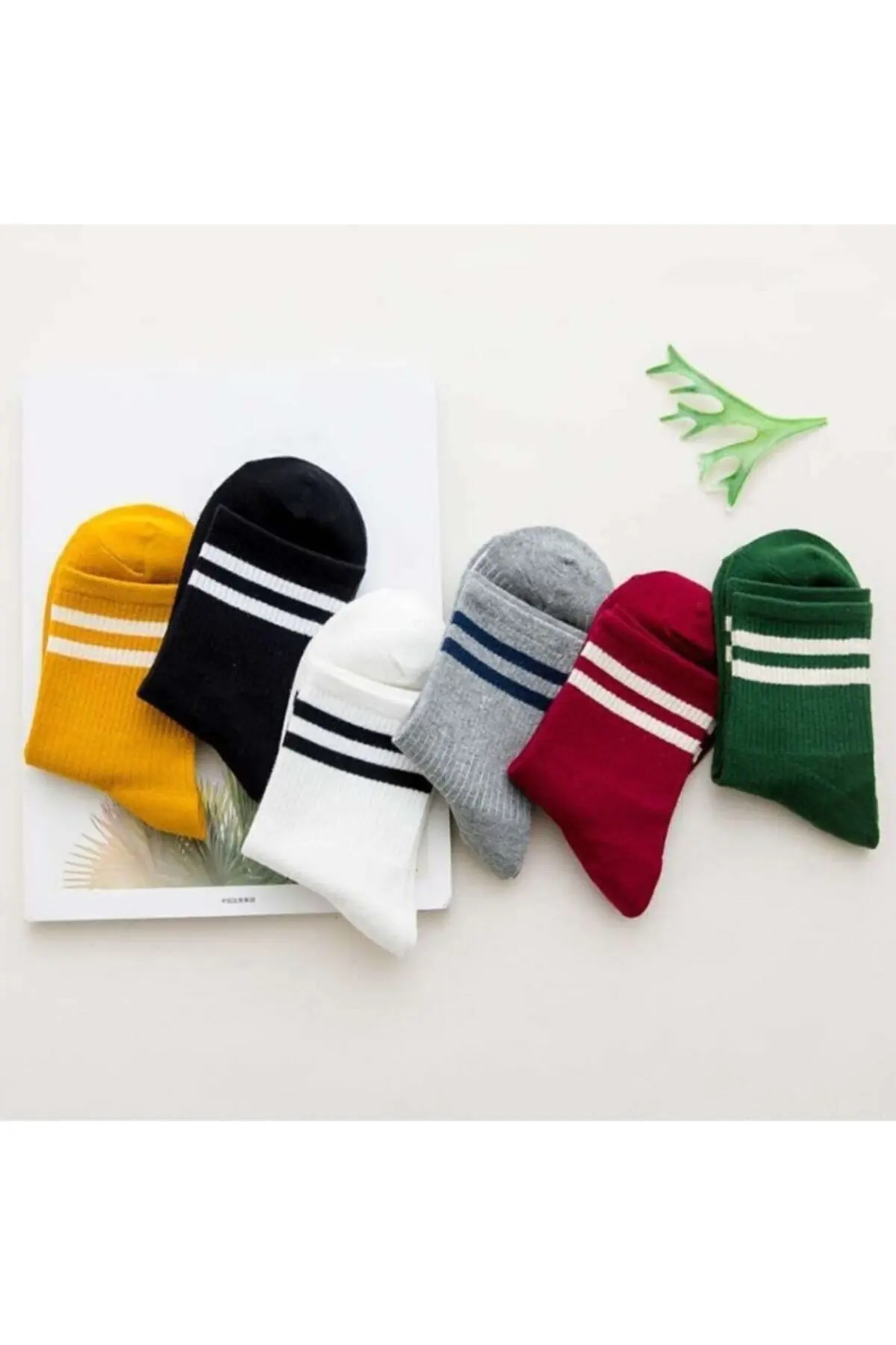 Unisex Colored 6 Pcs Striped Tennis Socks