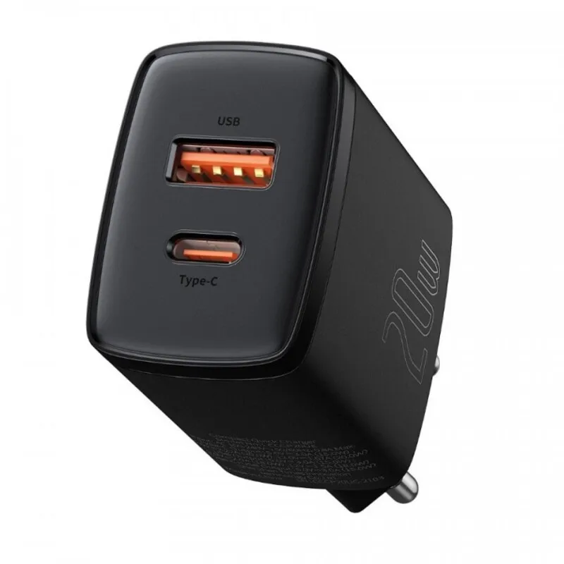Фото Baseus compact USB + Type-C зарядное устройство 20W для быстрой зарядки Android Samsung Iphone 12 Pro Max 11 XS XR Baseus compact USB + Type-C зарядное устройство 20W для быстрой зарядки Android Samsung Iphone 12 Pro Max 11 XS XR