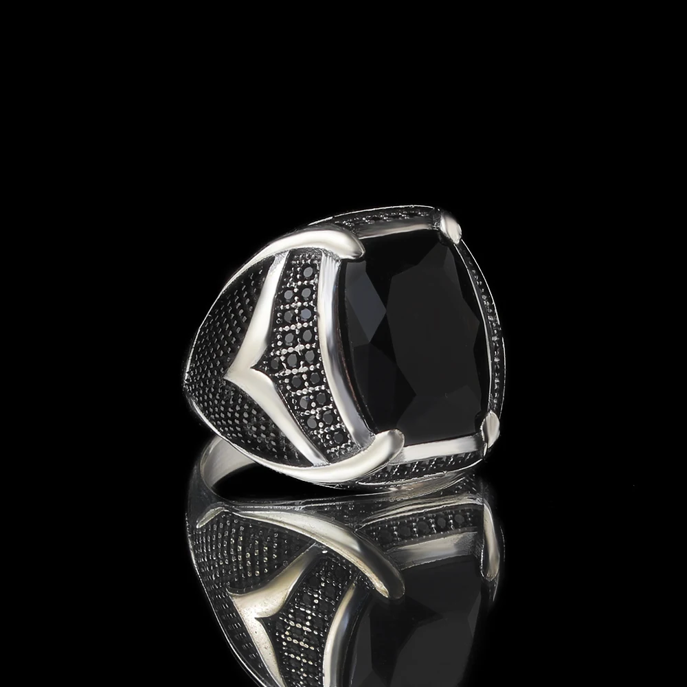925 Sterling Silver Ring for Men Zircon Stone  Jewelry Fashion Vintage Gift Onyx Aqeq Mens Rings All Size