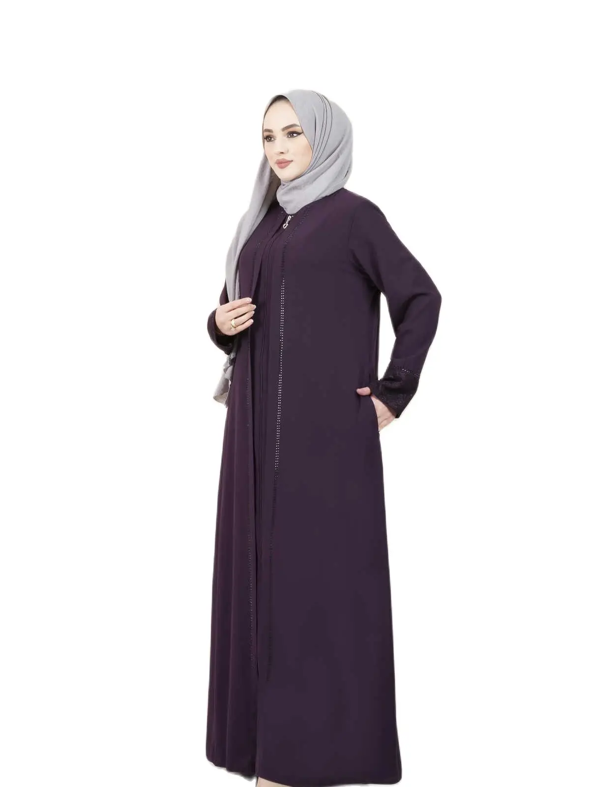

New Season Seasonal Long Sleeves Lace Detailed Abaya Dubai Africa Turkey Zippered Full Length Hijab Abaya Hijab Dress For Women Muslim Fashion Ramadan Kaftan Islamic Clothing Does Not Show Underwear Comfortable
