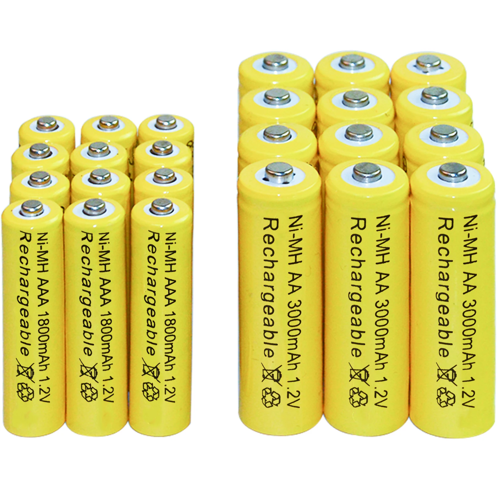 8/10/12/24/32/50 шт AA 3000mAh + AAA 1800mAh 1 2 V NiMH желтая аккумуляторная батарея 2A 3A RC игрушки