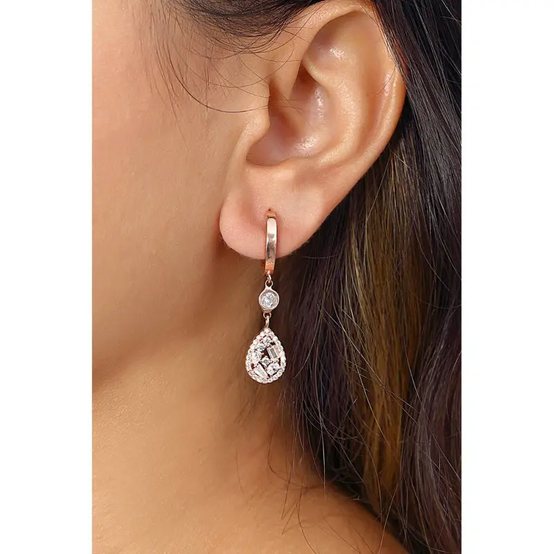 

New Design Jewelry Earring Water Drop 925 Sterling Silver For Women Rose Gold Plated With Zircon Drop Earrings