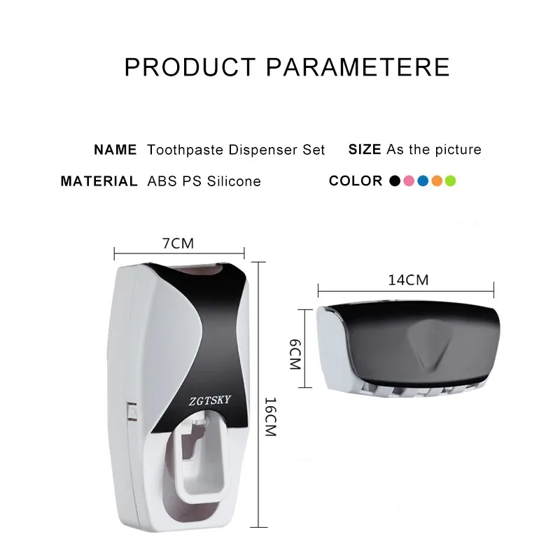 Dispensador autom&aacute;tico de pasta de dientes, soporte de pared a prueba de polvo, estante de almacenamiento, juego de accesorios de ba&ntilde;o, exprimidor-5