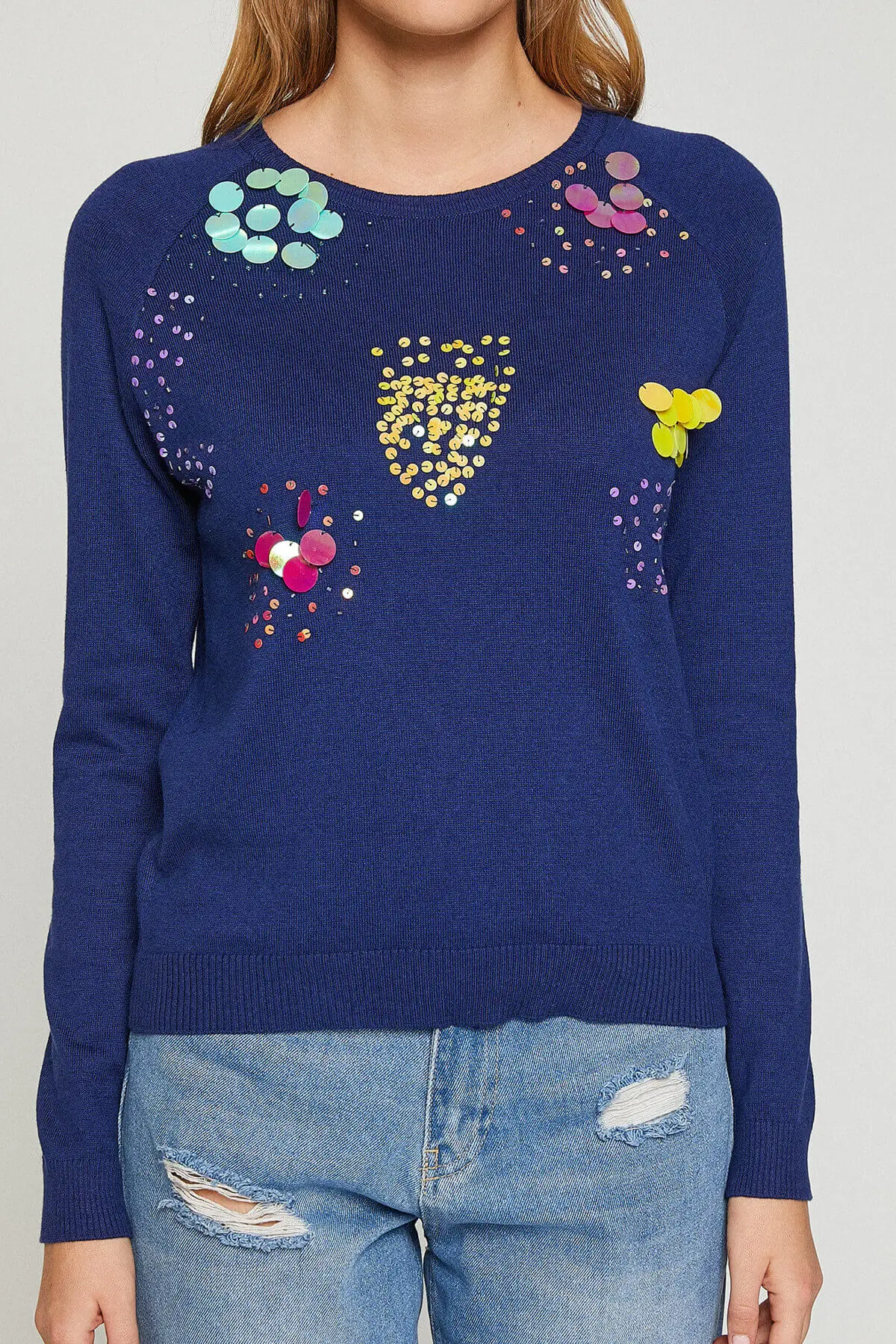 Koton женский темно-синий свитер с блестками 8 YAK92363HT |