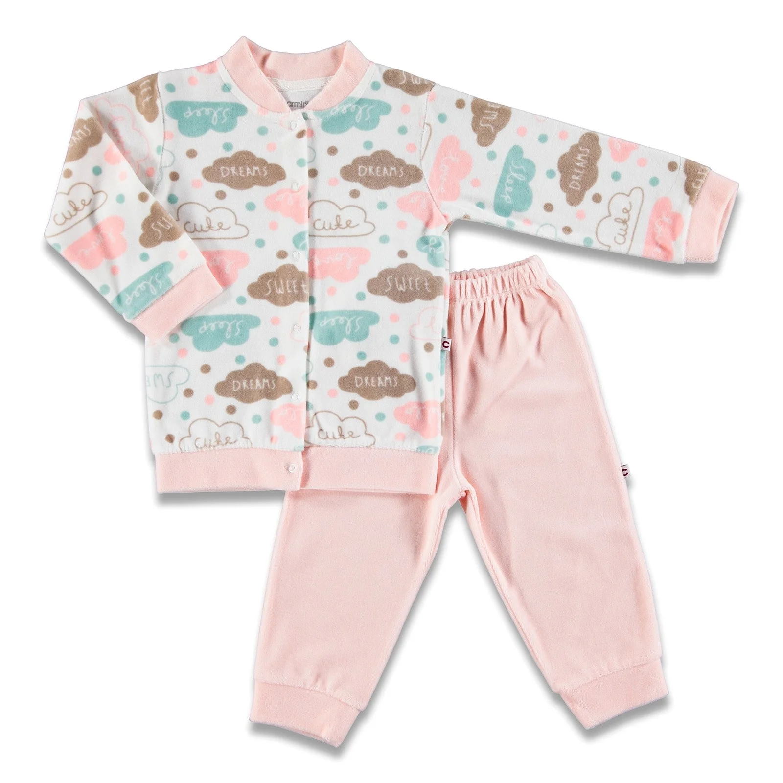 Детский бархатный пижамный комплект с принтом облаков ebebek Carmin |