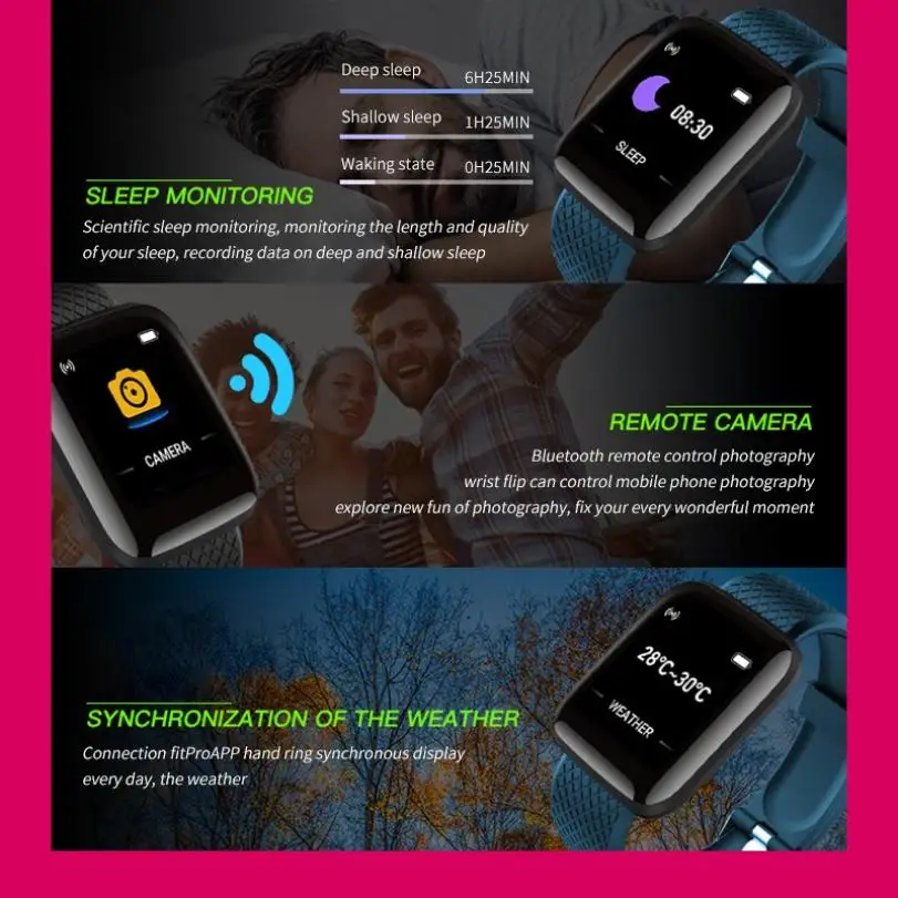 

116S 1.44" Smart Watch Wristband Sports Blood Pressure Heart Rate Monitor Fitness Tracker Smartwatch Bracelet For Android IOS