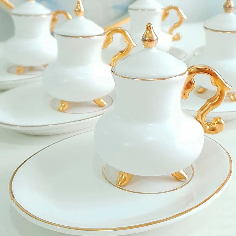 

Venice Porcelain Coffee Cups with Lid and Saucer Set of 6 Top Grade Porcelain Cafe Party Drinkware Coffee Cup Set With Lid European Porcelain Unique Luxury Cup is a Set of 18 Pcs