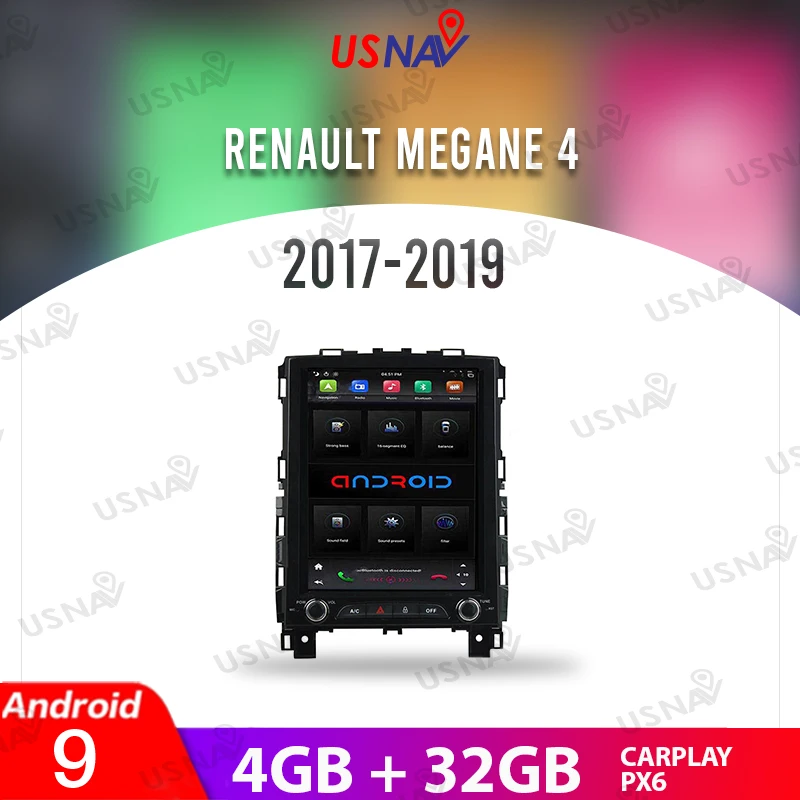 

USNAV 10.4" Android 9 For Renault Megane 4 2017-2019 Tesla Screen Car Multimedia GPS Navi Head Unit Radio Carplay 4G+32G DSP PX6