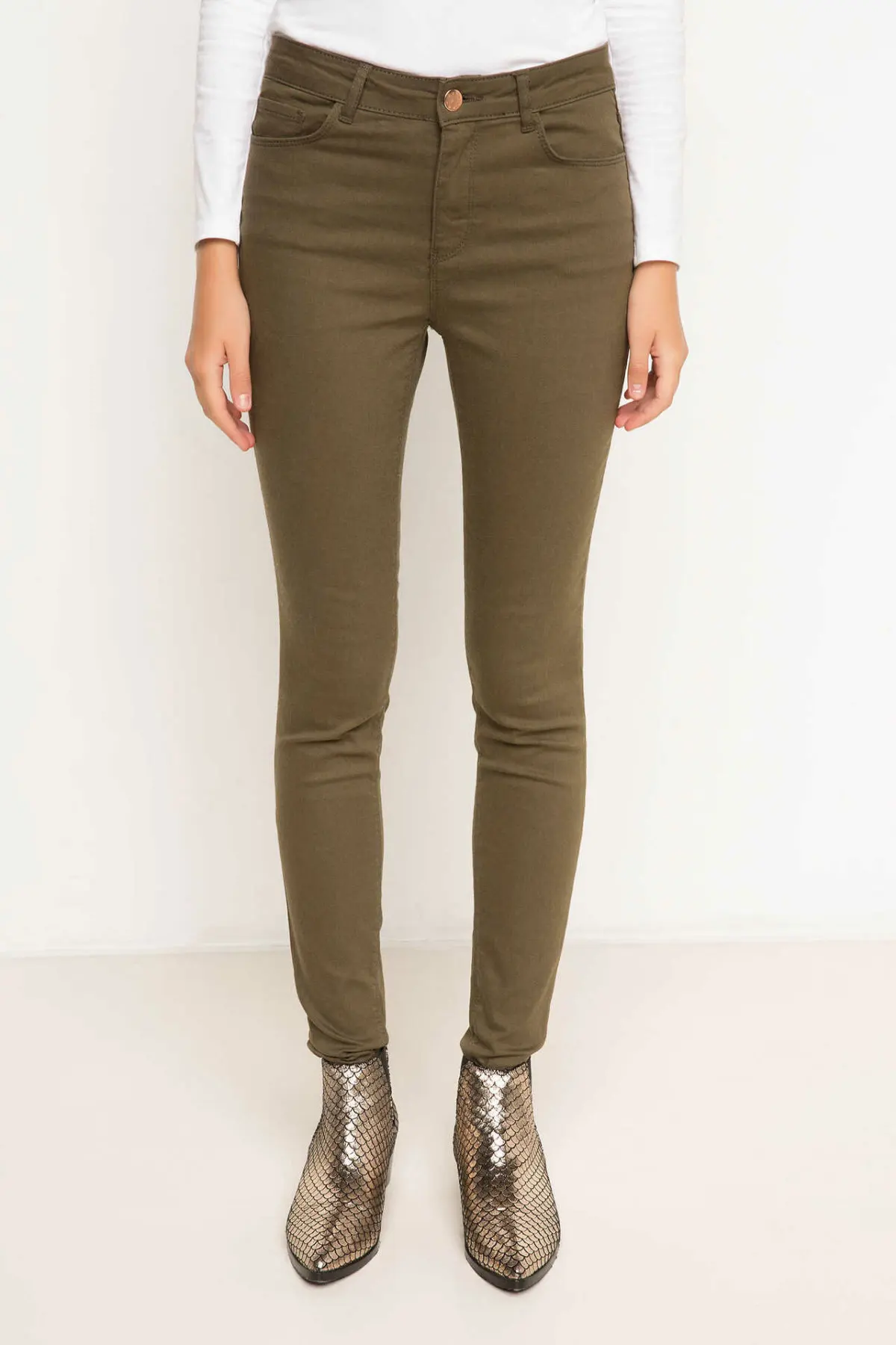 DeFacto женские модные джинсовые брюки Женская высокая талия эластичность