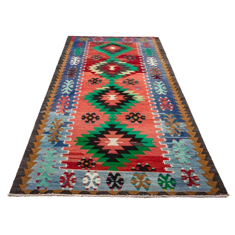 Антикварный шерстяной коврик Kilim 9x5 футов турецкий красный 1970s Средиземноморский