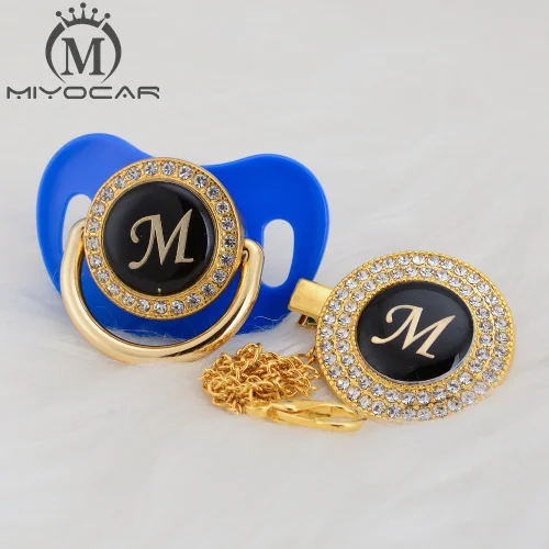 MIYOCAR цвета: золотистый, серебристый имя инициалы буквенные красивый bling соска и соска клип BPA бесплатно пустышка bling уникальный дизайн LAS-8/9 - Цвет: LM-6   6-18M