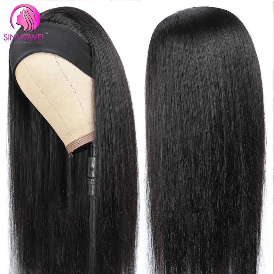 Sinuowei Straight Highlight Headband Human Hair Wigs For Women Peruvian Grip Scarf 150% No Glue | Шиньоны и парики