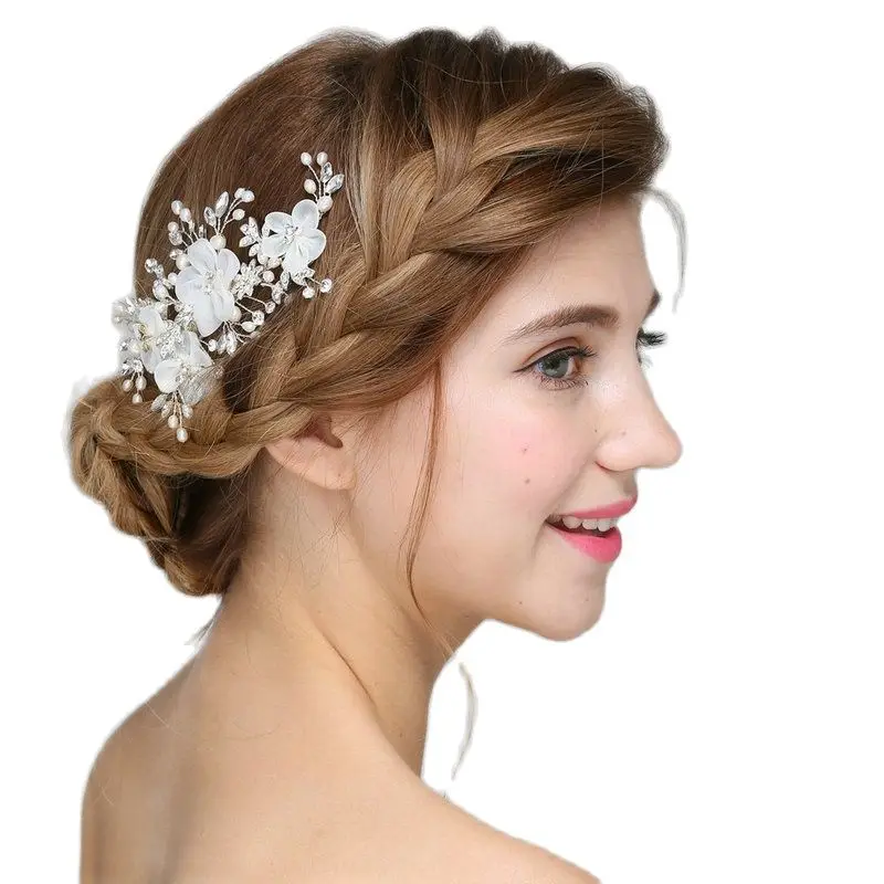 

Wedding Headwear Alloy Flower Leaf Pearls Bridal Headband Hair Vine Wedding Hair Accessories Women Girls Hair Tiara