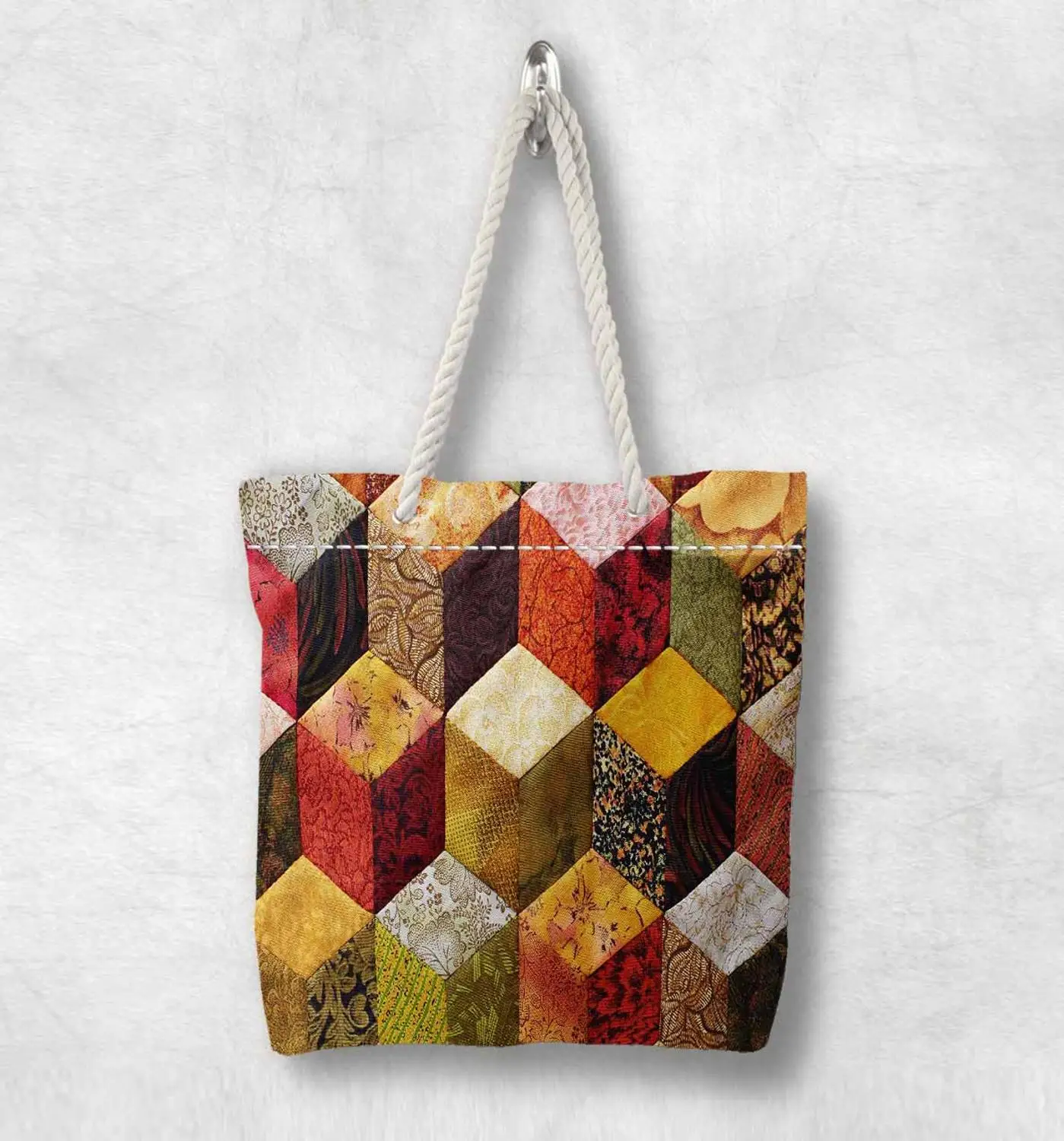 

Else Colored 3d Box Abstract New Fashion White Rope Handle Canvas Bag Cotton Canvas Zippered Tote Bag Shoulder Bag