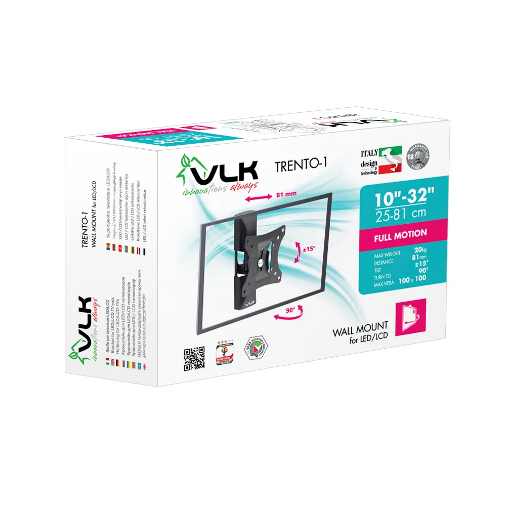 Кронштейн настенный для LED/LCD телевизоров VLK TRENTO-1 BLACK (дюймы): 10&quot-32&quot | Электроника