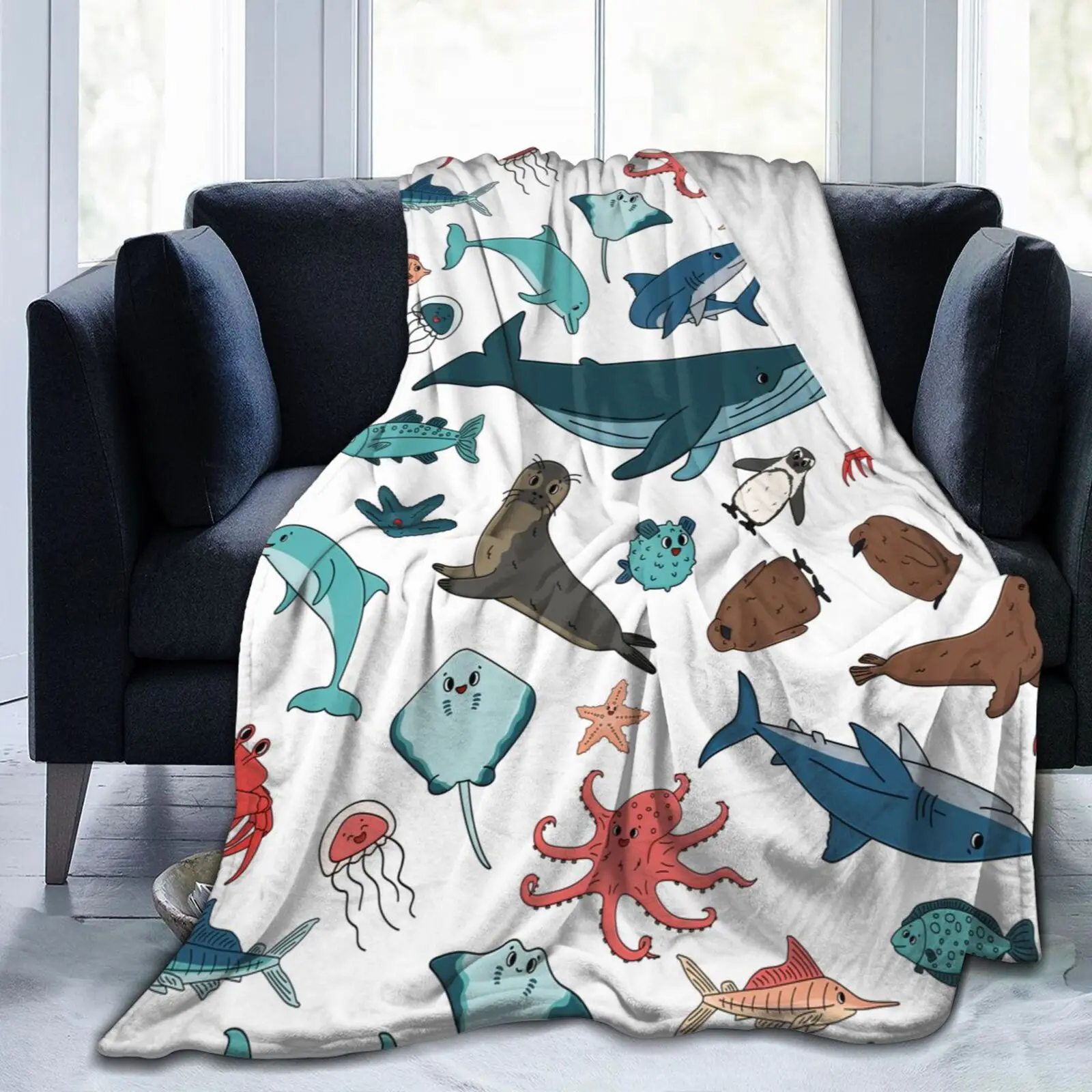 

Cute Fish Cartoon Decorative New Age Tie Dye Soft Cozy Fleece Blanket Dropship Wholesale Family Winter Flannel Throw Homedecor