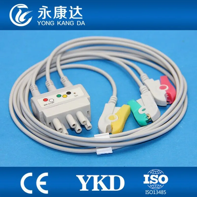Бесплатная доставка 3 свинца ECG кабель IEC зажим для Nihon Kohden BR-019 монитор пациента CE