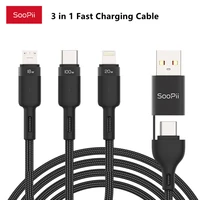 soopii 3 in 1 usb cable fast charging type c usb cable 100w charging cable mobile phone usb cable for iphone type c micro