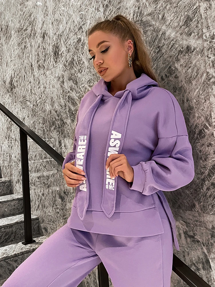 Женский флисовый спортивный костюм Glamaker с эластичной высокой талией |