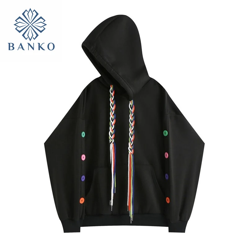 

Black Hooded Sweatshirt Women Oversized Harajuku Hoodies Korean Style Streetwear Girl Tops 2021 Spring Long Sleeve Pullovers