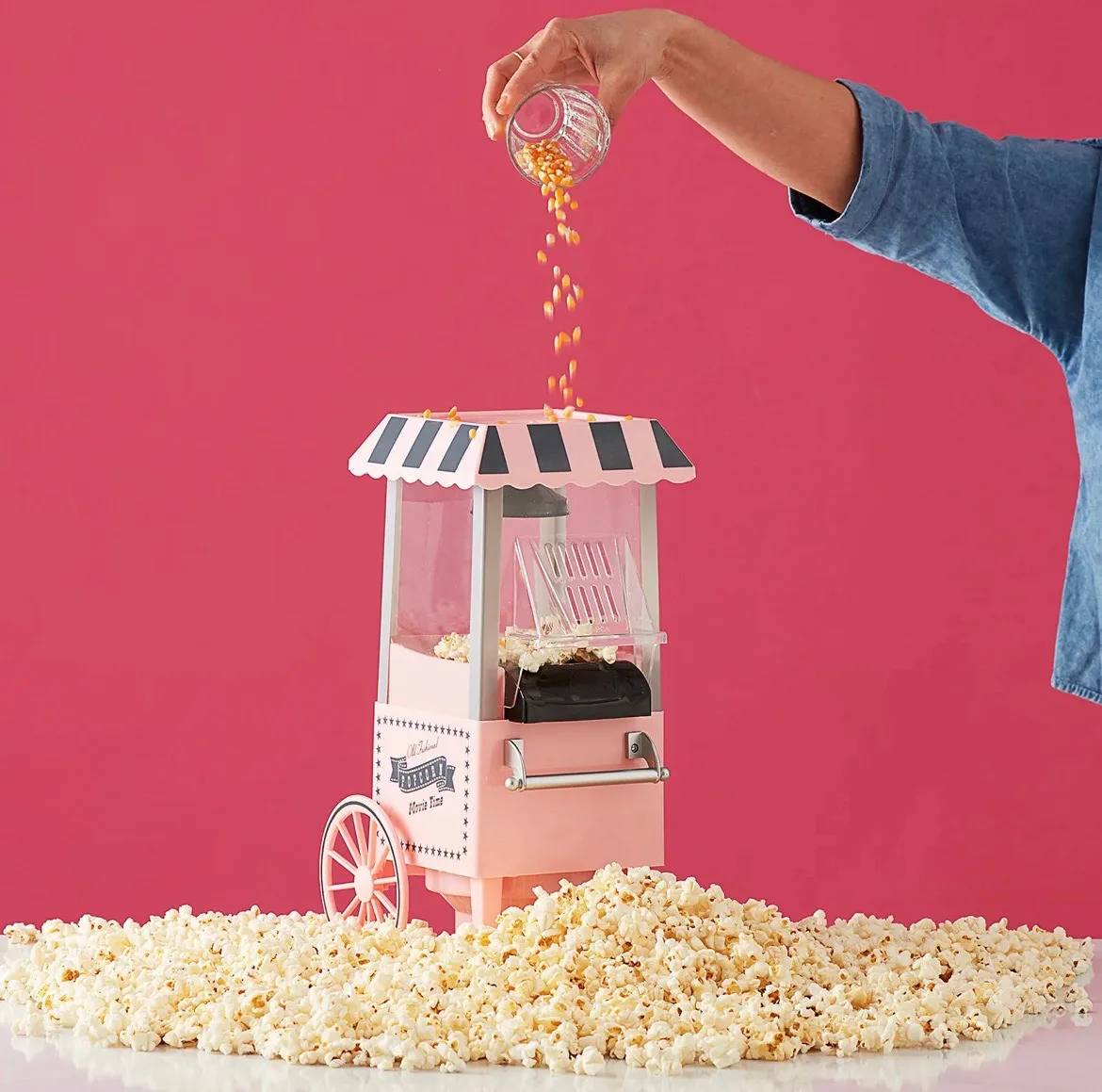 

Nostalgia Popcorn Machine Pink Design Cute Electric Hot Air Oilless Corn Baking Mini Kitchen Tool