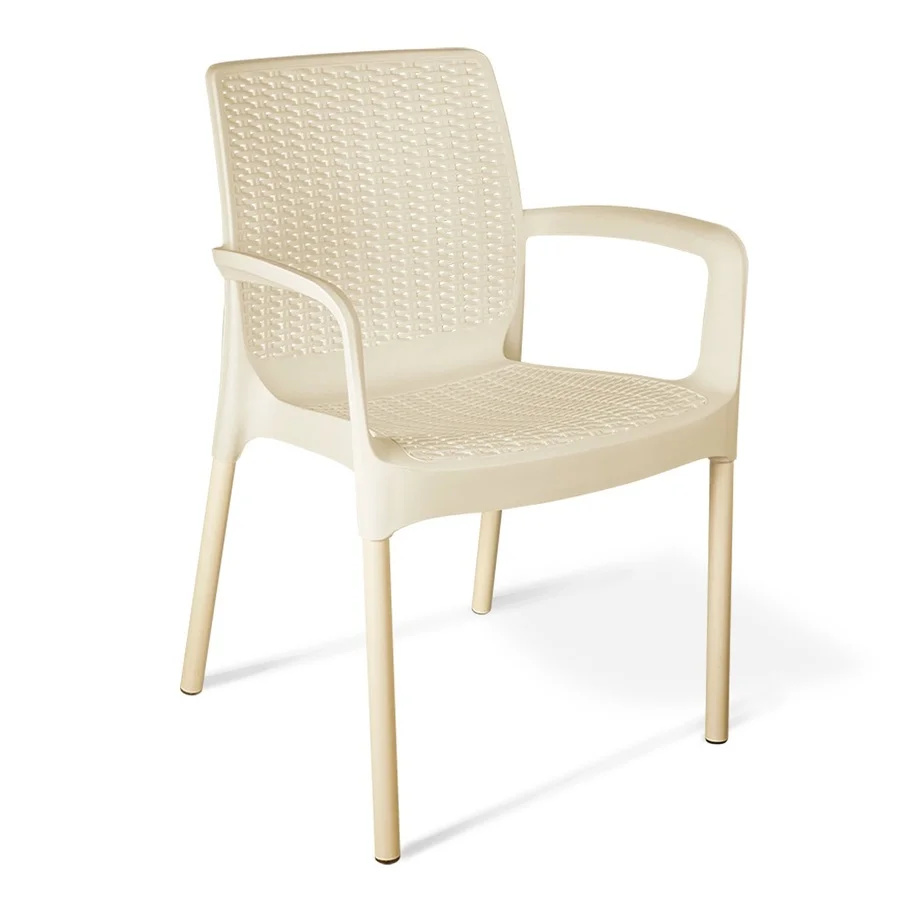 Плетеный стул SHT-S68 бежевый пластик/металл 56х50х80 в загородный дом для сада летней