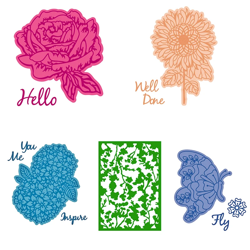 Цветок Бабочка Животные листья рамка слова металлические штампы трафареты для