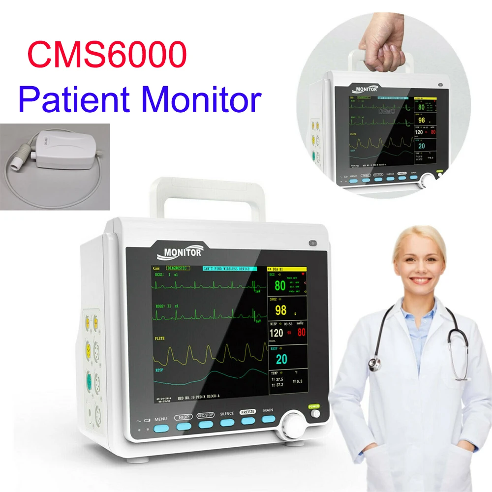 CMS6000 6-параметрический медицинский аппарат SPO2/ECG/PR/NIBP монитор сердечного ритма с