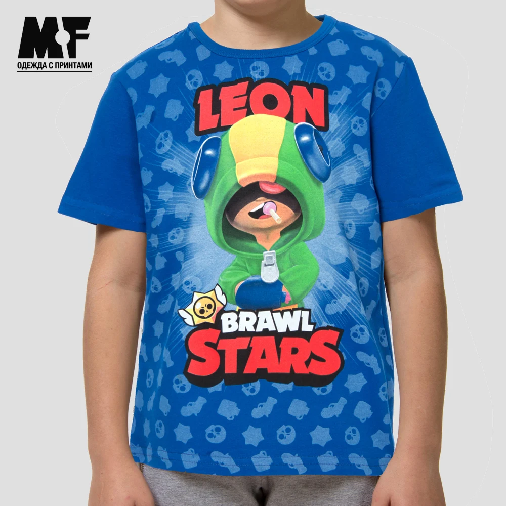 Футболка Леон бренд МФ синяя хлопок с эластаном любимые герои игры Бравл