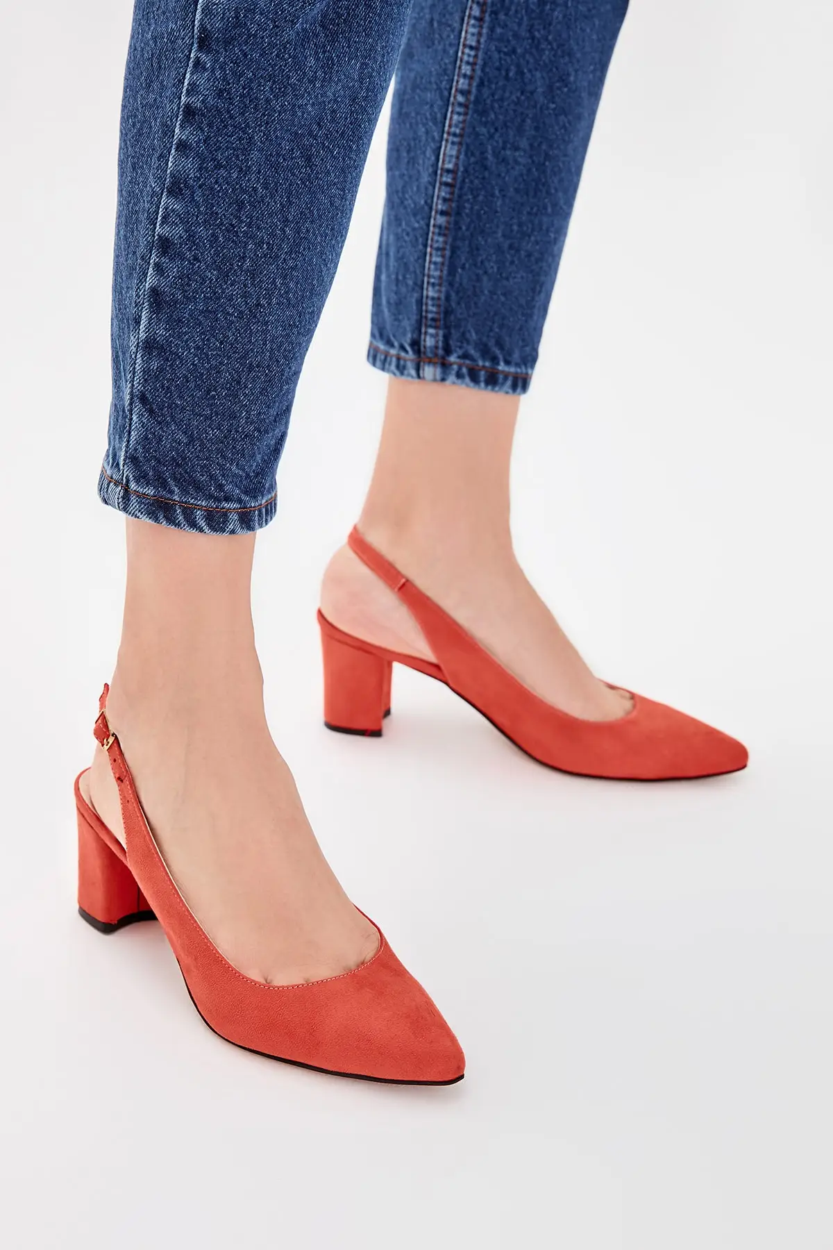 Трендовые оранжевые Замшевые женские туфли на каблуке TAKSS19TO0004|Женские туфли| |