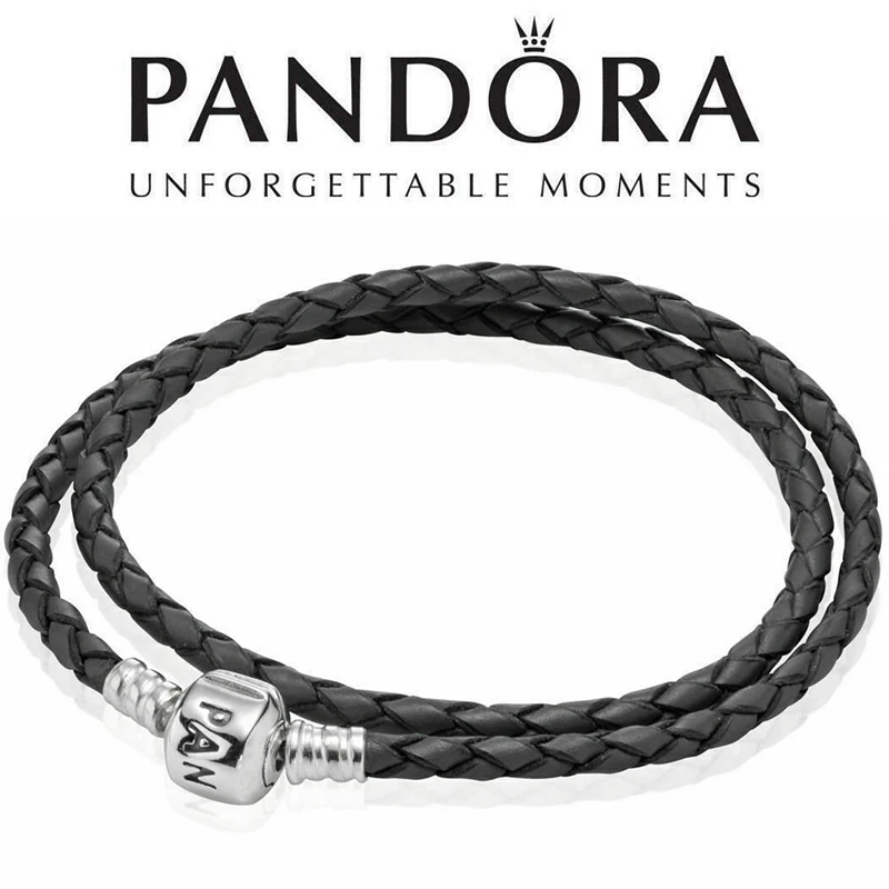 

PANDORA S925 Silver Double Leather Bracelet Mother's Day Gift With Box