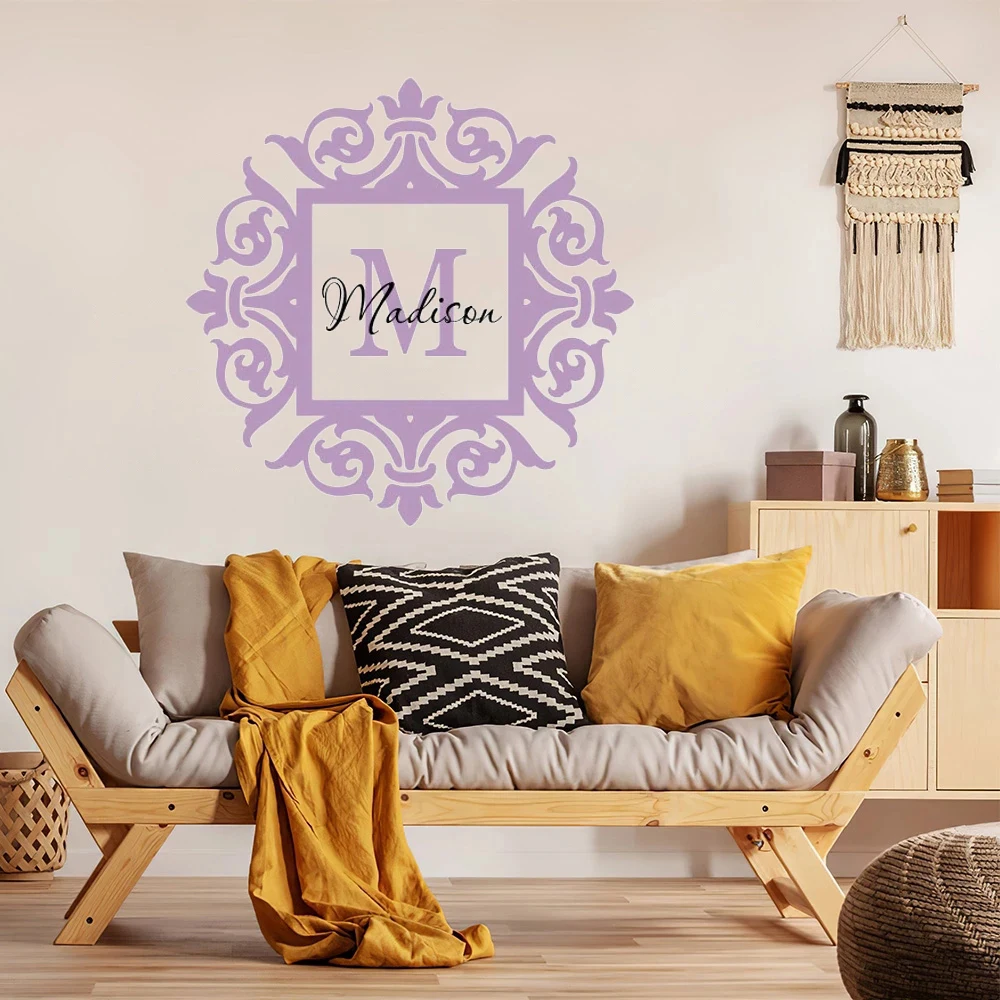 

Girls Custom Name & Initial Victorian Frame Wall Decals For Girl Bedroom Decor Murals Removable Vinyl Stickers Poster HJ1028