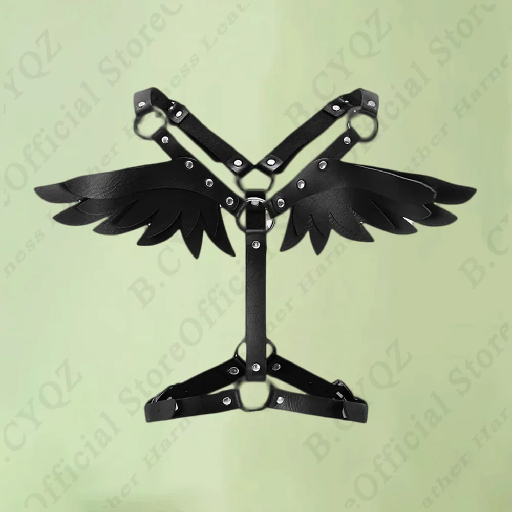 B.CYQZ Pink Angle Wings Women's Leather Harness Underwear Chest Bondage Belt Gothic Full Body Suspender Pastel Goth Waistband