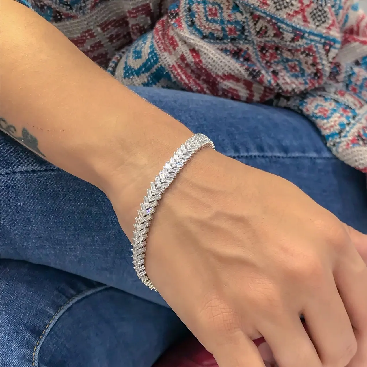 Серебряная Модель браслета из циркона и бриллианта|Гибкие жесткие браслеты| |