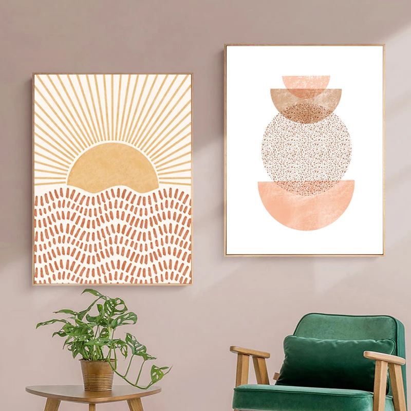 Абстрактные геометрические плакаты Sun Boho на холсте нейтральные современные