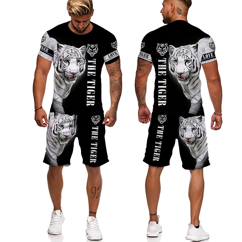 Футболка и шорты для мужчин костюм с экстравагантным тигром спортивная одежда 3D